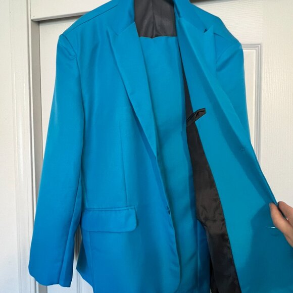 Men's Party Suit Solid Blue Prom Suit for Themed Party Events With Tie Pants XXL - Picture 4 of 6